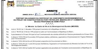 Certificat de conformité environnementale